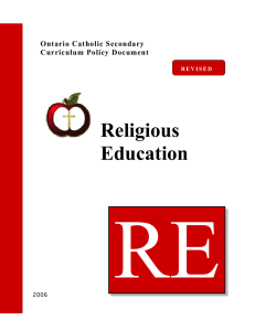 Religious Education Ontario Catholic Secondary Curriculum Policy Document