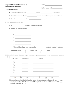 Chapter 2-1 Method, Measurement &amp;  Name _________________________ Problem Solving Notesheets