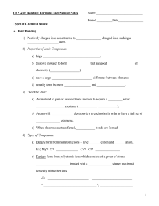 Name ______________________________  Ch 5 &amp; 6: Bonding, Formulas and Naming Notes