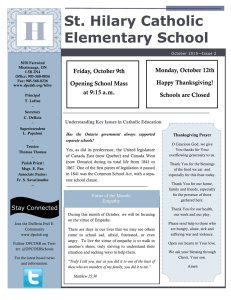 H St. Hilary Catholic Elementary School Monday, October 12th