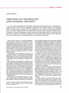 THOUGHTS  ON  TECHNOLOGY AND  NATIONAL  SECURITY ___________________________________________________ SPEClALTOPICS
