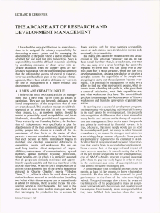 THE ARCANE ART OF RESEARCH AND DEVELOPMENT MANAGEMENT