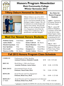 Honors Program Newsletter Tiffany Osburn Honored for Service Mott Community College