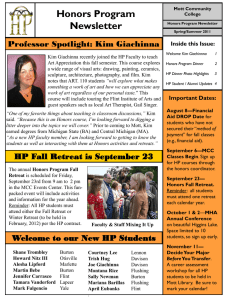 Honors Program Newsletter Professor Spotlight: Kim Giachinna Inside this Issue: