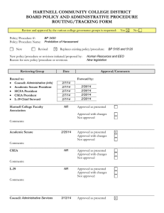 HARTNELL COMMUNITY COLLEGE DISTRICT BOARD POLICY AND ADMINISTRATIVE PROCEDURE ROUTING/TRACKING FORM