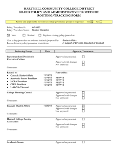 HARTNELL COMMUNITY COLLEGE DISTRICT BOARD POLICY AND ADMINISTRATIVE PROCEDURE ROUTING/TRACKING FORM