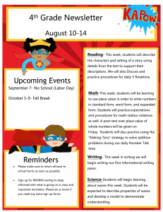 4 Grade Newsletter August 10-14 th