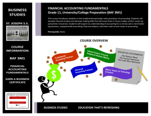 BUSINESS STUDIES FINANCIAL ACCOUNTING FUNDAMENTALS Grade 11, University/College Preparation (BAF 3M1)