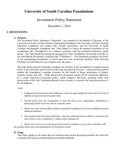 University of South Carolina Foundations Investment Policy Statement December 1, 2010