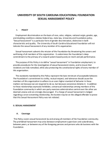 UNIVERSITY OF SOUTH CAROLINA EDUCATIONAL FOUNDATION  SEXUAL HARASSMENT POLICY 