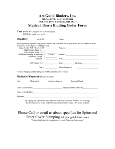 Art Guild Binders, Inc. Student Thesis Binding Order Form Cost Quantity