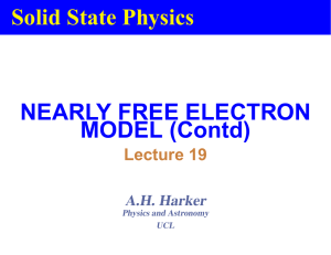 Solid State Physics NEARLY FREE ELECTRON MODEL (Contd) Lecture 19