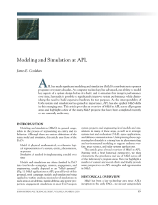 A Modeling and Simulation at APL James E. Coolahan