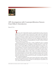 T APL Investigations with Counterproliferation Sensors: Guest Editor’s Introduction Harvey W. Ko