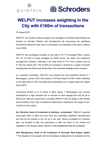 WELPUT increases weighting in the City with £160m of transactions