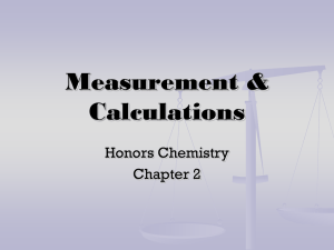 Measurement &amp; Calculations Honors Chemistry Chapter 2
