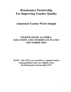 Renaissance Partnership For Improving Teacher Quality  Annotated Teacher Work Sample