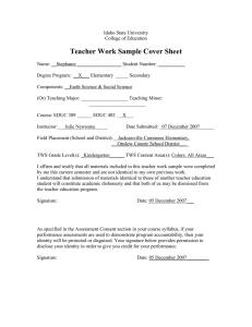 Teacher Work Sample Cover Sheet