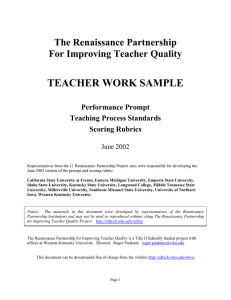 TEACHER WORK SAMPLE  The Renaissance Partnership Performance Prompt