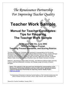 Teacher Work Sample The Renaissance Partnership For Improving Teacher Quality
