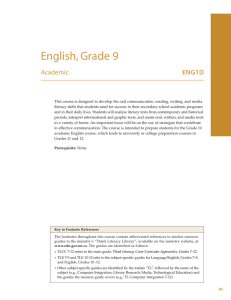 English, Grade 9 Academic ENG1D