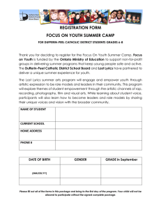 REGISTRATION FORM FOCUS ON YOUTH SUMMER CAMP