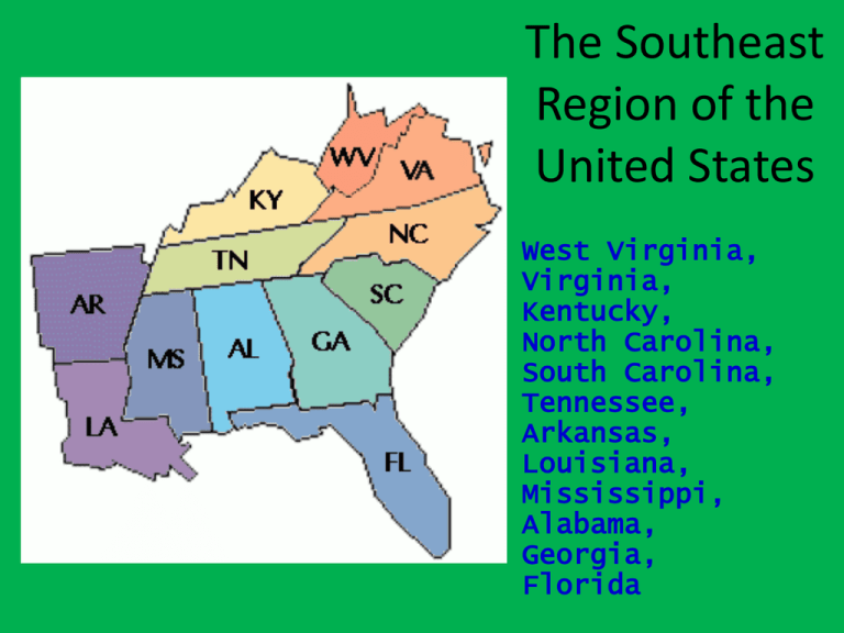 Map of the Gulf South States – Louisiana, Mississippi, Alabama, Florida