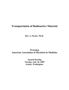 Transportation of Radioactive Material American Association of Physicists in Medicine Workshop