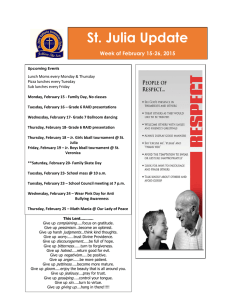St. Julia Update Week of February 15-26, 2015