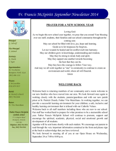 Fr. Francis McSpiritt September Newsletter 2014 PRAYER FOR A NEW SCHOOL YEAR