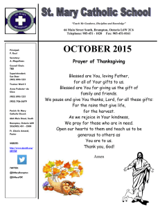 OCTOBER 2015 Prayer of Thanksgiving  Blessed are You, loving Father,