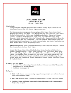 UNIVERSITY SENATE  Tuesday, May 15, 2012 3:45 p.m. – Faculty House