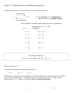 Notes 4.1  Antiderivatives and Indefinite Integration