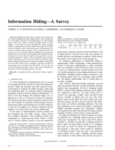 Information Hiding—A Survey FABIEN A. P. PETITCOLAS, ROSS J. ANDERSON, AND