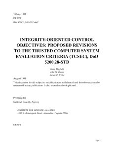 INTEGRITY-ORIENTED CONTROL OBJECTIVES: PROPOSED REVISIONS TO THE TRUSTED COMPUTER SYSTEM