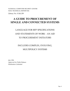 A GUIDE TO PROCUREMENT OF SINGLE AND CONNECTED SYSTEMS