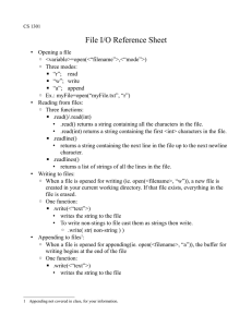 File I/O Reference Sheet