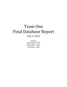 Team One Final Database Report May 4, 2010 Anna Corrigan – amc3rb