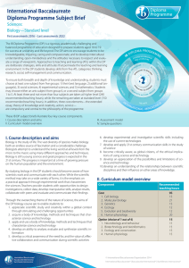 International Baccalaureate Diploma Programme Subject Brief Sciences: Biology—Standard level