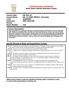 Notre Dame Catholic Secondary School Course Code: FSF 4U1-01