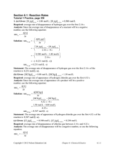 Section 6.1: Reaction Rates [H (g)] 1.00 mol/L