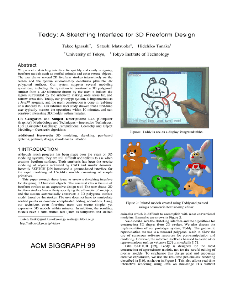 Teddy A Sketching Interface For 3D Freeform Design