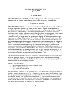 PRESIDENT HARRIS PASTIDES greeted his colleagues across the University system... called to order the meeting of the General Faculty of... GENERAL FACULTY MEETING April 29, 2014