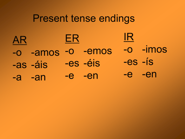 Present Tense Endings IR ER AR