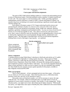 PSCI 3040:  Introduction to Public Policy Fall 2011