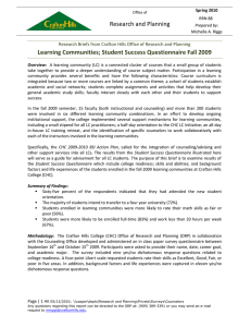 Learning Communities; Student Success Questionnaire Fall 2009 Research and Planning