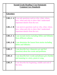 Second Grade Reading I Can Statements Common Core Standards Literature