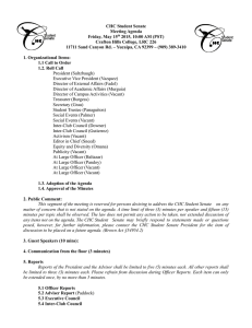 CHC Student Senate Meeting Agenda Friday, May 15 2015, 10:00 AM (PST)