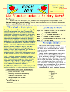 Ms. Vanderlinden’s Friday Note! Upcoming Events