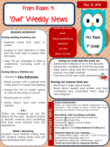 “Owl“ Weekly News From Room 4: Mrs. Rane